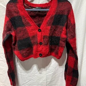 Plaid Red and Black Women's Sweater